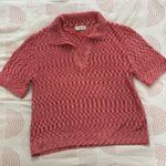 Mango Red and White Textured Polo Style Knit Top Photo 7