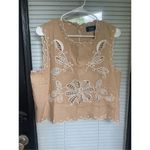 VICI NWT Lennon Eyelet Linen Blend Embroidered Sleeveless Blouse Tan XL Photo 2