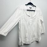 NYDJ Women's Embroidered Boho Peasant Cottagecore Gardencore Beach Tassel Top S Photo 4