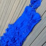 Jovani Royal Blue Floral Flutter Drop Waist Maxi One Shoulder Dress Size 4 Photo 0