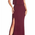 Dress the Population Gracelyn Blouson Jersey Maxi Gown Thigh High Slit Burgundy Photo 2