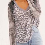 Free People  Friday Night Long Sleeve Tee Contrast Sleeves V Neck Size XS Photo 0