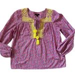J.Crew J..Crew Starina Floral Embroidered Tassel Peasant Tunic Top Pink Size Small Photo 5