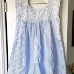 Mi Golondrina Flores Embroidered Blouse White Blue Stripe Size Medium EUC Photo 0