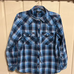Earl Jeans Blue Plaid Button Down Shirt Size XL Photo 0
