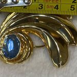Vintage Jeri Lou Scarf Clip 2 Inch Gold Color Metal Blue Stone Setting Photo 3