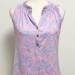 La Mer Luxe Pink White Periwinkle Coral Sleeveless V Neck Buttons Top Small Photo 0