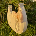 NEW Gold Cream Ribbon Bow Faux Pearl Strap Bag Charm Keychain Photo 2