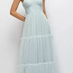 DESSY COLLECTION Tiered Tulle Evening Dress in Willow Size US 2 Blue Photo 0