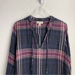 Cloth & Stone  Plaid Tunic Shirt Dress Long Sleeve Knit Blue Pink L Photo 2