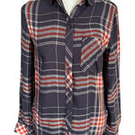 BeachLunchLounge  Collection black and burnt orange plaid long sleeve shirt XS Photo 0