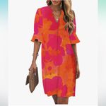 Amazon NWT Large Shift V Neck Short Sleeves Solid Color Casual Flowy Christmas Dress Photo 1