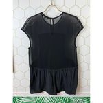 Madewell  Black Sheer Overlay Peplum Top with Cap Sleeves - Size - Small Photo 1