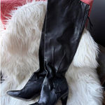 Guess  Black Leather Knee-High Boots with Buckle Detail Photo 0