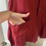 850 Eskandar Button Up Long Sleeve Shirt Jacket Size 0 Color Red Linen Photo 3