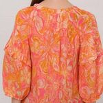 Dress Forum Women's Size Small Orange Floral Print Chiffon Ruffle Sleeve Top Photo 1
