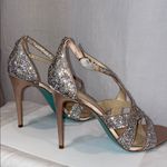 Betsey Johnson  Rhinestone Champagne Satin Ankle Strap Stiletto Heel 10 nwot Photo 6