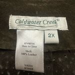 Coldwater Creek Suede Leather Jacket Size 2X Eyelet Ruffle Neck Y2K Boho Green Photo 4