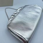 Vintage silver faux leather ruffled top clutch Silver Photo 1