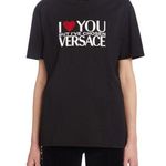 Versace Women's I Love Hotfix Heart Cotton Graphic Tee Size 46 Black NEW Photo 0