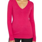 EXPRESS Pink V-Neck Sweater Classic Knit Hot Pink Barbie Style Cozycore Medium Photo 0