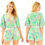Lilly Pulitzer Madilyn romper tiki print royal lime green XS Photo 1