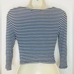 Brandy Melville  Striped Navy 1/4 Sleeve Crop Top One Size Photo 5