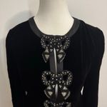 Saloni Camille Bow Beaded Dress Women 4 Black Velvet Silk Holiday Midi Quite Lux Photo 11