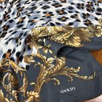 Adolfo  Gray & Gold Leopard Baroque Silk Square Scarf Large Shawl Wrap Silk Grey Photo 1