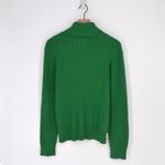 Vintage Cable Knit Turtleneck Sweater Cotton Pullover in Kelly Green XL Photo 1
