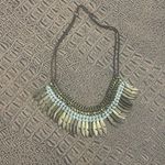 Boho Statement Feather Necklace Brass Charms Rhinestone Bib Necklace Gold Photo 3