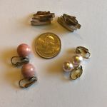 Lot of 3 Clip On Earrings Gold Silver Tone Pale Pink Faux Pearl Marbled Pink Photo 5