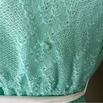 Vintage Dress Sheer 70s 80s Light Green Teal Lace Knit White Trim Sleeveless 7/8 Photo 9