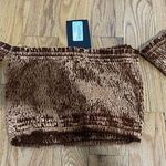 Molly and Zoey Rust off the shoulder velvet smocked crop top Photo 0