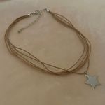 Brown Cord Star Pendant Choker Necklace Tan Photo 2