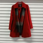 London Fog Women's Peacoat Size Small Red Wool Blend Winter Coat Fringe Scarf Photo 4