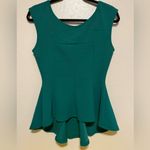 Estam Green Peplum Sleeveless Top | Flared Waist Tank | Chic Casual Blouse | L Size L Photo 3