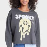 ✨Smiley World Women's Gray Cropped SPOOKY Halloween Sz XL Sweatshirt✨ Photo 0