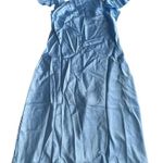 SheIn Satin Ruffle Trim Tie Back Dress Metallic Sky Blue Size Medium Formal Photo 0