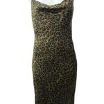 ZARA Green Animal Print Sleeveless Silk Satin Cowl Neck Cami Slip Midi Dress XS Photo 6