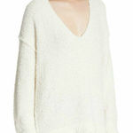 Free People  Ivory Lofty Boucle Slouchy Vneck Pullover Alpaca Blend Sweater Small Photo 0