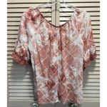 Maurice's Mauve/White Tie Dye Short Sleeve Elastic Hem Scoop/Tie Neck Size 0 Photo 4