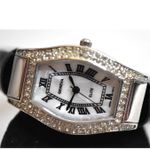 Mother Of Pearl Face Rhinestones Accent Geneva Elite Black 5" Cuff Watch Photo 1