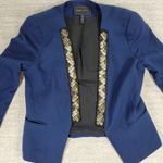 BCBGMAXAZRIA Embellished Blazer Womens M Blue Copper Beaded Collar Open Front Photo 15