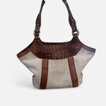 Brahmin  Tan and Cream Canvas and Crocodile Shoulder Bag Photo 5