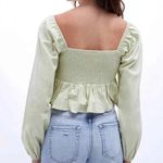 LA Hearts  Green Cotton Smocked Ruffle Long Sleeve‎ Babydoll Crop Top Small Photo 1