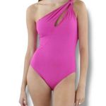 Carmen Marc Valvo NWT Solid Pink One Shoulder One Piece Swimsuit - Size 12 Photo 0