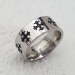 Silver Black Enamel Cross Band Ring Size Photo 0