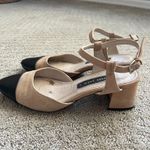 ZARA  Leather Slingback Block Heel Pump Strappy Beige Black Designer Size 6.5 Photo 3