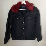 Love Tree Denim Jacket Black Red Fur Collar Removable Casual Fall Vibes Photo 9